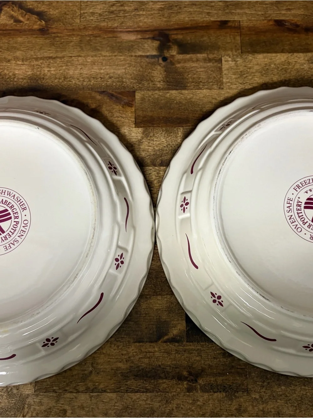 Longaberger Cream pie plates with Plum Motif set of 2